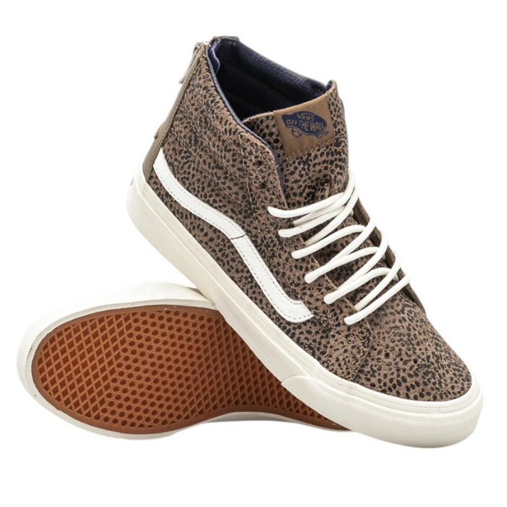 Vans Sk8-Hi Slim Zip Cheetah Suede Black Tan Skate Shoe 5.5 Men 7 Women NEW